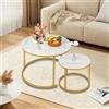 HUOLE Set di 2 tavolini rotondi, tavolini da salotto moderni, struttura in metallo, 50 cm e 70 cm, in marmo Pandora e pietra sinterizzata, 70 x 70 x 45 cm, bianco e oro