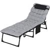 Outsunny Lettino Prendisole Pieghevole con Schienale Regolabile, Sdraio da Giardino Portatile con Cuscino, Poggiatesta, Tasca Portaoggetti Laterale e Maniglie, 58x189x32.5 cm, Grigio Chiaro