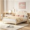 BIYFSDS Letto matrimoniale imbottito 140 x 200 cm, letto per bambini da bambina 140 x 200 con testiera a forma di fiore, letti imbottiti moderni con rete a doghe telaio letto petali in tessuto velluto (Beige