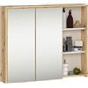 AKORD Mobile Bagno con Specchio VAMI 90 cm - Pensile Bagno Specchio Contenitore 2 Ante, 6 Ripiani - Spazioso - Robusti e Resistenti all'Umidità - 90x75x15 cm - Rovere Artisan & Cashmere