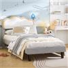 UwvEranthropy Letto singolo imbottito 90x200 cm per bambini, letto per bambine con illuminazione a LED e controllo tramite app, letto per bambini con design a nuvola, testiera regolabile in altezza