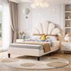 MIOOSUT Letto Imbottito Singolo 90x200 cm, Letto con Testiera Regolabile a Forma di Fiore, Letto Singolo Bambino, Struttura Letto per Bambini con Rete a Doghe, Rivestimento in Velluto, Senza Materasso