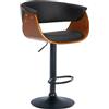 CLP Sgabello bar Vestal I con seduta e braccioli in legno I struttura in metallo regolabile in altezza con poggiapiedi, Colore:noce/nero, Materiale:Ecopelle
