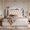 YGHQAP Letto Matrimoniale imbottito 160 x 190 cm con Contenitore Idraulico, Letto Imbottito in Velluto con LED e Stazione di Ricarica Struttura Lettos moderni con Rete a Doghe (Beige B, 160x190)