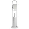 Baroni Home Scopino per WC con Porta Carta Igienica, Linea Dotty Portascopino Bagno color Bianco in Metallo Resistente, 20x20x80 cm