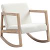 HOMCOM Sedia a Dondolo Minimal con Cuscini per Seduta e Schienale, Sedia per Soggiorno in Legno di Caucciù, Pile e Schiuma, 60x81x71 cm, Bianco Crema
