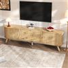 BTM Soggiorno Moderno Mobile porta TV con 2 Ante Scorrevoli e 2 Cassetti, Supporto TV con Spazio Contenitivo, Color Legno