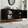 Moimhear Credenza per soggiorno, cassettiera con 4 ante, maniglie dorate spazzolate e gambe del tavolo lucide (nero + oro, 160 x 40 x 80 cm)