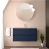 Inbagno Mobile bagno sospeso 90 cm blu satinato con lavabo in ceramica ad incasso, 2 cassetti con chiusura soft-close, Linea GAYA