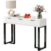 HAINEW Tavolino da consolle con 3 cassetti e gambe in metallo, moderno tavolino d'ingresso, con piedini regolabili per corridoio, soggiorno, 120 x 36 x 80 cm (bianco+nero)
