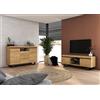 Skraut Home - Set Naturale Sala da Pranzo, Mobile Ausiliario, Credenza-Mobile TV 140 cm Rovere Nordic Nero