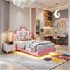 BIYFSDS Letto per bambini 90 x 190 cm, letto imbottito 90 x 190 cm con LED, letti da principessa per bambina a forma di corona, con rete a doghe e testiera regolabile, telaio del letto imbottito (rosa