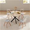 GrandCA HOME Tavolo da Pranzo con 4 Sedie, Tavolo da Pranzo Rotondo da 100 CM, Sedia da Cucina Imbottita Trasparente, Set Tavolo da Pranzo e Sedie (Travertino Giallo + Grigio)