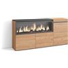 Skraut Home | Credenza, Mobile, Cucina | Madia, mobile ingresso | 160 | 3 Porte | Camino elettrico XXL | Stile moderno | Rovere