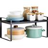 LANTUS Porta piatti e porta stoviglie allungabile salvaspazio ripiani organizer credenza cibo e utensili (36-60*21*18 cm (nero))