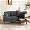 BENMWS Divano Moderno a Forma di L, a 3 Posti, con Chaiselongue, Portabevande, Spazio per Riporre, Include 2 Cuscini, per Soggiorno, Ufficio, Appartamento (Grigio Scuro)