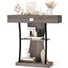 COSTWAY Consolle in Legno con Cassetti, Tavolo Ingresso con Ripiani e 2 Kit Anti-ribaltamento, Multiuso e Salvaspazio per Salotto, Camera da Letto e Corridoio, 91 x 30 x 88 cm (Grigio)