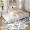 Trdlpyn Letto Matrimoniale con letto Estraibile 120x200 e 90 * 190 cm, Letto Piano con Striscia Luminosa, Presa di Ricarica Integrata, Contenitore nella Testiera, struttura in pino e MDF, Bianco
