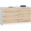AKORD Cassettiera K 140 cm 6 (2 x 3) Cassetti | Moderna Mobiletto per Soggiorno Sala da Pranzo Camera da Letto | Armadio Cameretta | 138 x 77 x 40 cm | Peso 51kg | Bianco/Rovere Sonoma