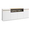Skraut Home | Credenza, Mobile, Cucina | Madia, mobile ingresso | 200x75x35cm | 4 Porte | Camino elettrico | Stile moderno | Bianco e Rovere soft