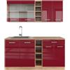 Vicco Cucina completa R-Line, Rosso lucido/rovere dorato, 160 cm senza piano di lavoro, adatto per combinazioni ed espansioni personalizzate