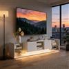 HYNHXBP Mobile TV moderno con 3 ante di stoccaggio e ripiani in vetro LED integrati, illuminazione multicolore, ideale per soggiorno o camera da letto (bianco, 200 x 44 x 38 cm)
