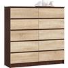 AKORD | Cassettiera K-120 con 10 (2 x 5) Cassetti | Moderna Mobiletto per Soggiorno Sala da Pranzo Camera da Letto Corridoio Bagno | Armadio Cameretta | 120x121x40 cm | Peso 70kg | Wenge/Rovere Sonoma