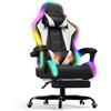 Devoko Sedia da Gaming con Massaggiante Schienale Regolabile 90-135°, Sedia Gaming con LED e Poggiapiedi Telescopico,Poltrona Gaming Ergonomica Portata 150 kg (Bianca)
