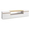Skraut Home | Mobile TV Soggiorno | Ampio spazio a disposizione | 200x45x35cm | Per TV fino a 80 | Mobile Soggiorno | Stile moderno | Bianco e Rovere soft