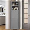 KOMHTOM Mobiletto bagno salvaspazio stretto con 2 ante e 2 ripiani aperti Mobiletto angolare bagno, credenza cucina alta Mobiletto multiuso con ripiani per soggiorno camera da letto bagno (grigio)