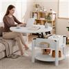 ELUCHANG Tavolino Salotto Rotondo con Coperchio Ribaltabile 2 in 1 per Soggiorno e Ufficio, Tavolino Soggiorno con Spazio di Archiviazione a 2 Livelli, Legno in Bianco, 80x80cm