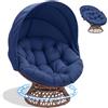 COMHOMA Poltrona da papasan, comoda poltrona girevole con cuscino rotondo, comoda poltrona in rattan, girevole, in vimini, per soggiorno, angolo lettura, lounge - blu