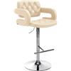 CLP Sgabello Design Dublin In Similpelle I Sgabello Bar Girevole E Regolabile 65-85CM I Sgabello Alto Con Schienale E Braccioli, Colore:crema, Colore del telaio:cromo