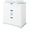 zee Cassettiera con Fasciatoio HEART Bianca 83 x 87 x 49 cm Mobile Fasciatoio Neonato 3 Cassetti Cameretta Bambini Comò Design Scandinavo Cuore Blu