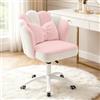 HDHNBA Sedia Vanity Velluto Petalo - Sedia da Scrivania Moderna Imbottita e Trapuntata con Schienale,Sedia da Ufficio Regolabile in Altezza per Camera da Letto e Soggiorno(Rosa e Bianco)
