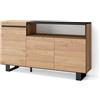 Skraut Home | Credenza, Mobile, Cucina | Madia, mobile ingresso | 150x87x35cm | 3 Porte | Design industriale | Stile moderno | Rovere e nero