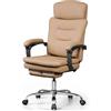 DEVAISE Sedia da Ufficio Ergonomica con Poggiapiedi - Poltrona Direzionale in Pelle Rigenerata, Schienale Reclinabile 90°-145°, Supporto Lombare - per Home Office, Gaming, Marrone, Max 180 kg