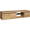 Skraut Home - Mobile TV - Modello Naturale - 160 x 40 x 41 cm - Mobile Ausiliario 3 Ante e 1 Ripiano Centrale - Stile Nordico - Melaminico - Rovere e Nero
