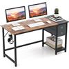 LIFEZEAL Scrivania Ufficio, Scrivania Porta Computer, con 2 Cassetti e Gancio, Postazione di Lavoro, per Studio, Stile Industriale, Scrittoio, Desk, in Legno+Metallo, 140x60 cm