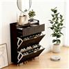 Plcnn Scarpiera Salvaspazio Slim, Scarpiera Ingresso con 2 Cassetti e 2 Ante a Ribalta, scarpiera nero, scarpiere moderne salvaspazio, Mobile Ingresso, 80x24x110 cm (Nero-B)