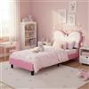 BLSYHDH Letto per bambini 90x200 con LED, letto per bambini con rete a doghe, letto principessa con testiera a farfalla (bianco rosa + flanella, 90x200)