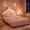LIVLUX Letto imbottito 90 x 200 cm, letto principessa con testiera a LED regolabile e rete a listelli, letto ragazza, design a forma di corona per bambini e adolescenti (rosa, 90 x 200 cm)