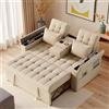 Wyibwy Divano matrimoniale con contenitore e schienale regolabile,divano letto 2 posti con braccioli e vani portaoggetti,divani pieghevole multifunzionale,Cotone Lino,per soggiorni(Beige)