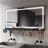 SIRHONA Specchio bagno 120 x 60 cm con bordo di stoccaggio, specchio anti-appannamento con illuminazione, dimmerabile e 3 colori regolabili, scatola di trucco, piccolo supporto, memoria, CRI>90