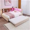 Soweiz Divano letto 140 x 200 cm, letto estraibile 90 x 190 cm, con presa USB e molti scomparti, letto imbottito, divano letto multifunzione, per ragazzi e ragazze, stabile e durevole (beige)