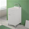 Inbagno Mobile lavatoio Lavanderia 45x50 cm in Legno Montato con Vasca in Resina, Completo di ASSE di Lavaggio e Kit sifone + piletta (Bianco)