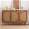 Merax Credenza - 129,8 cm Cassettiera con 3 ante in rattan, design in noce, ripiani regolabili, mobili moderni per soggiorno, cucina o corridoio