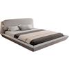 MB Muebles Bonitos, Letto Sospeso Matrimoniale 180x200cm Diana, Design Flottante con Illuminazione LED, Struttura in Legno Rivestita in Lino Grigio, Rete a Doghe, 2 Porte USB