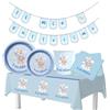 WOOPARTY Set Battesimo Bambino Celeste 24 Ospiti (98 Pezzi: 24 Piatti 23cm, 24 Piatti 18cm, 24 tovaglioli, 24 Bicchieri, 1 tovaglia, 1 Festone)
