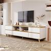 Murul Mobile TV basso, con ripiani, mobili per soggiorno in bianco e colori legno. Porte in stile country naturale e scomparti